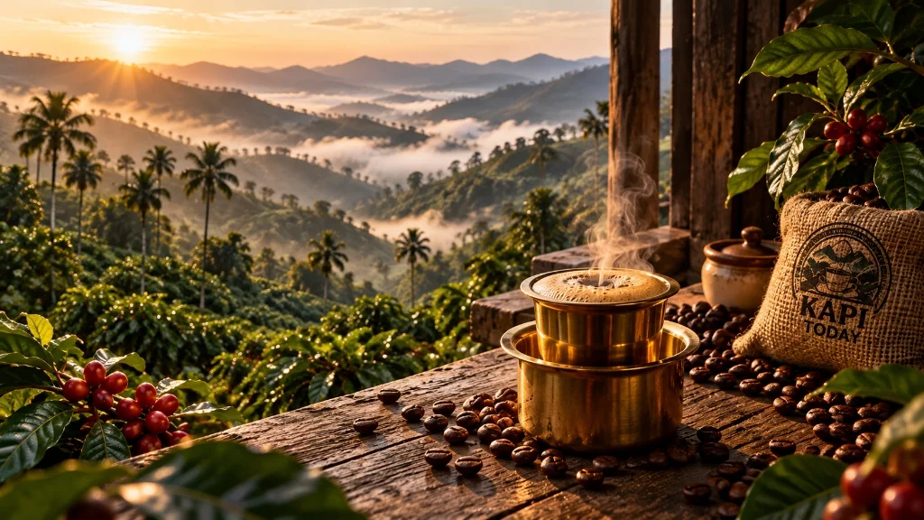 Mist-covered Western Ghats with South Indian Filter Coffee