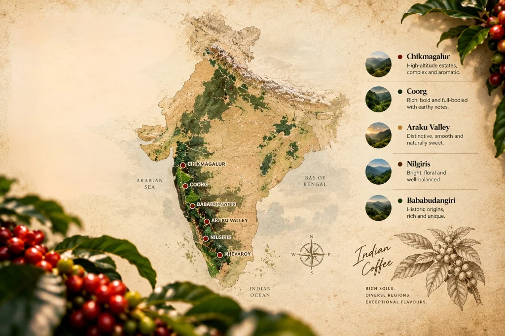 Coffee Regions Map of India